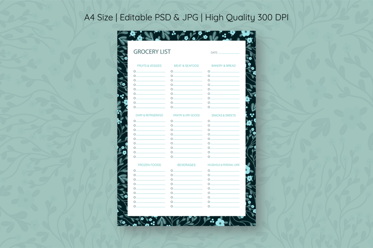 Floral Grocery List Template | Grocery List | Planner