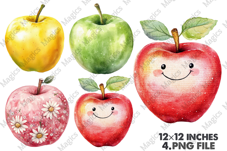 Apple Clipart Design, Watercolor PNG