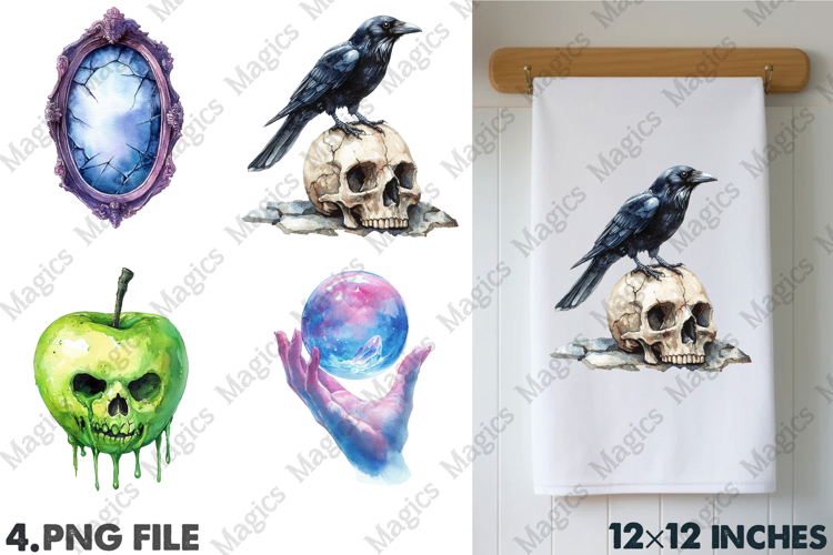 Watercolor Halloween Clipart, Spooky Sublimation PNG