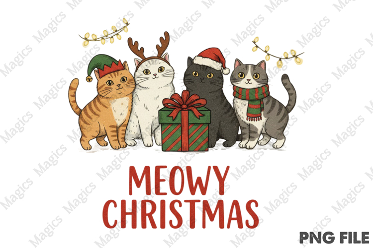 Meowy Christmas Sublimation Png