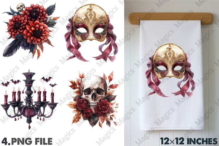 Watercolor Burgundy Halloween Sublimation PNG