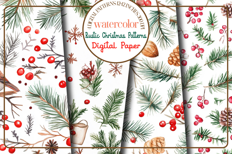 Watercolor Rustic Christmas Patterns