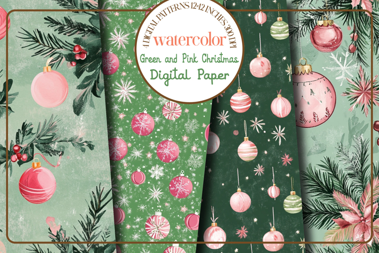 Green and Pink Christmas Digital Papers
