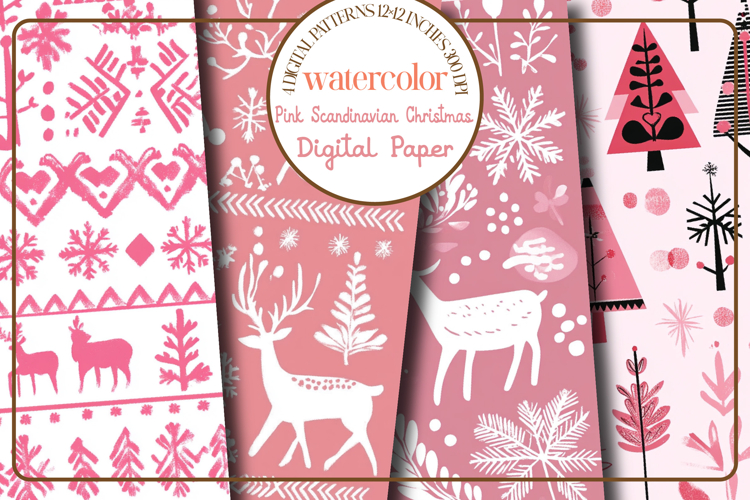 Pink Scandinavian Christmas Patterns Set