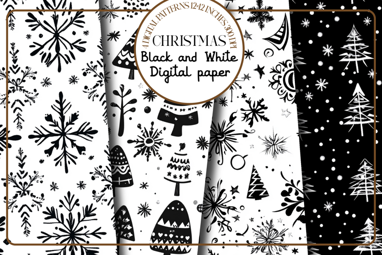Black and White Christmas Patterns Set