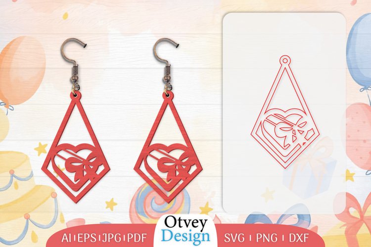 Earrings Valentine Lasercut, Earring Birthday Lasercut