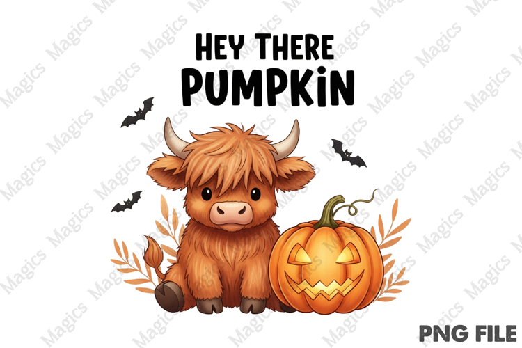 Highland Cow Fall PNG Hey There Pumpkin