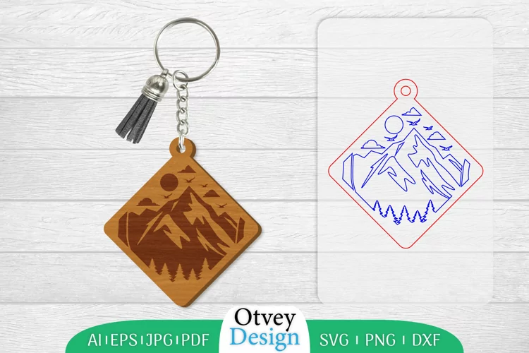 Keychain Sunset Mountain Lasercut