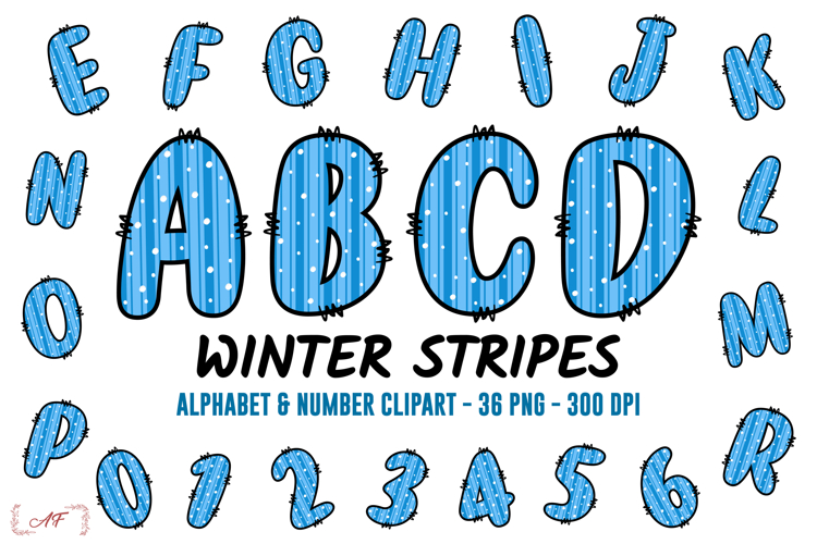 Winter Stripes Alphabet Clipart | Winter letters Png