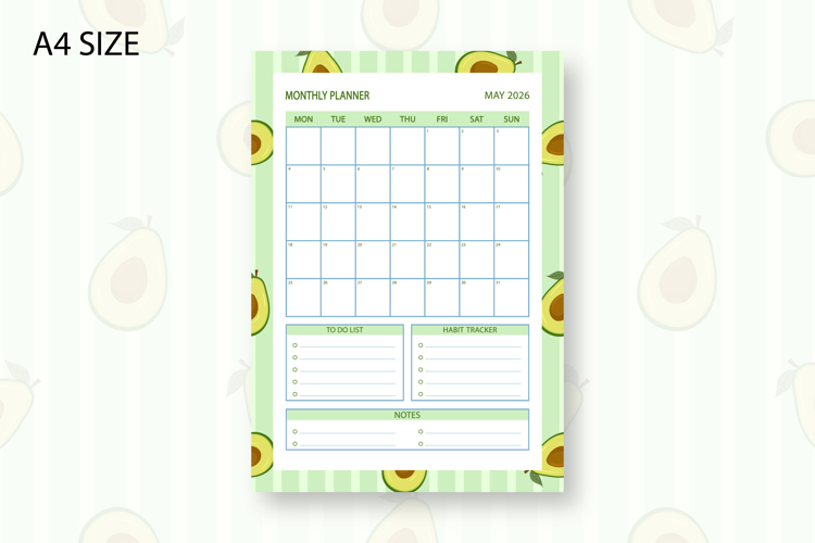 Avocado Monthly Planner Template for May 2026 example image 1