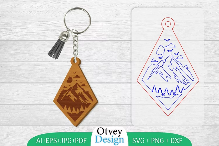 Keychain Sunset Mountain Lasercut