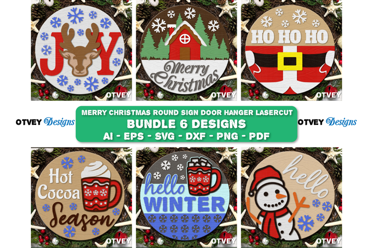 Merry Christmas Round Sign Door Hanger Lasercut BUNDLES