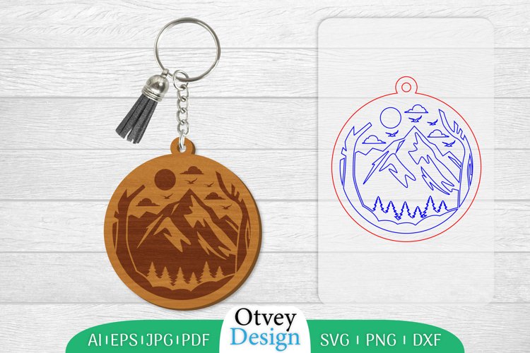 Keychain Sunset Mountain Lasercut