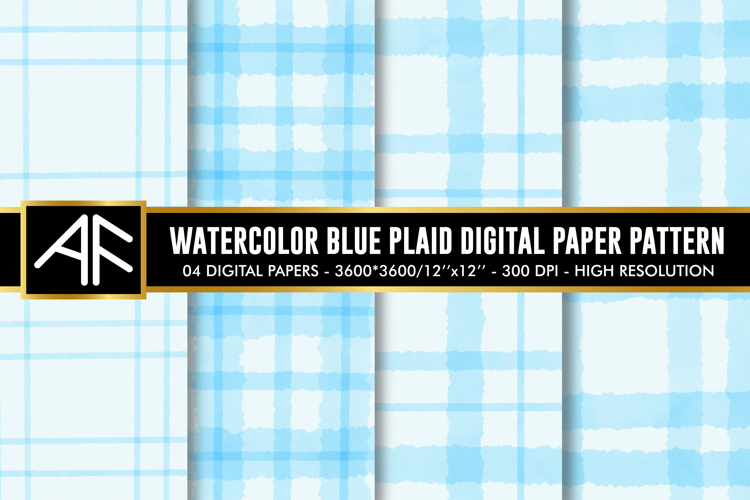 Watercolor Sky Blue Stripes Digital Paper Patterns