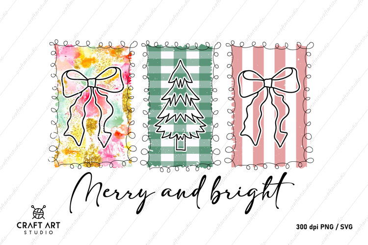 Merry And Bright SVG, Christmas Sublimation PNG example image 1