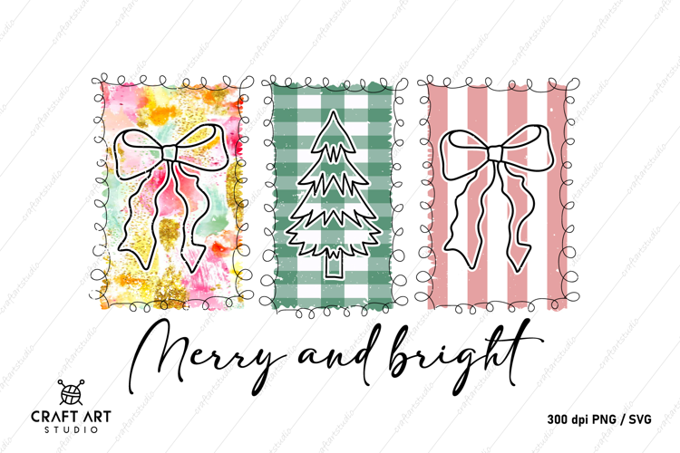 Merry And Bright SVG, Christmas Sublimation PNG