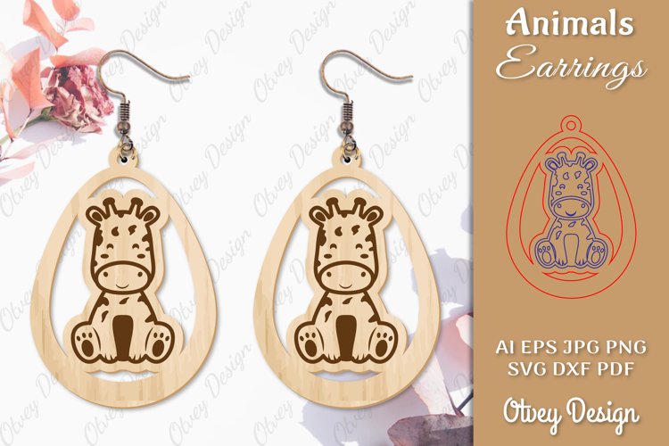 Giraffe Animals Earrings Laser Cut example image 1
