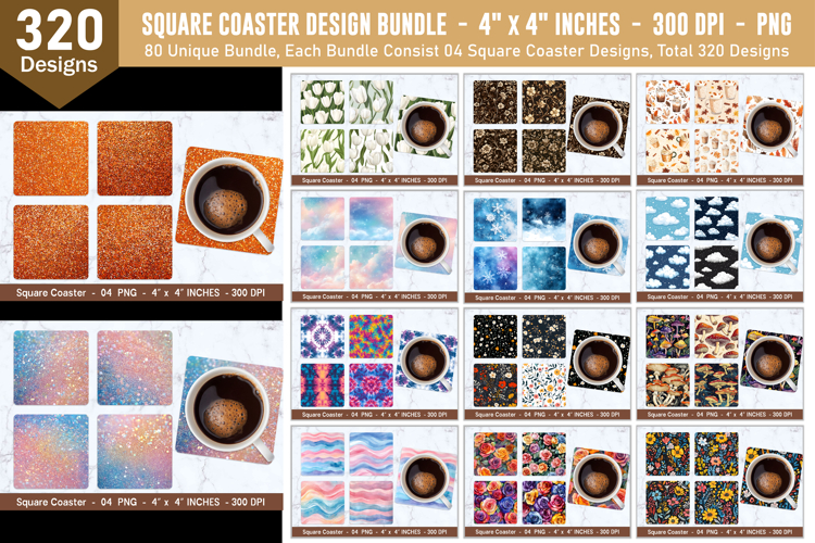 Square Coaster Bundle | Square Coaster Png | Coater Design
