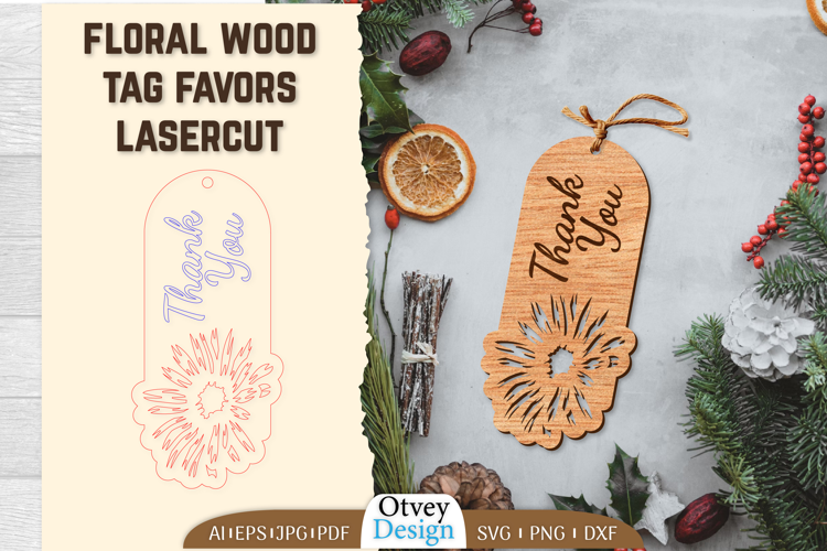 Floral Wood Tag Favors Lasercut