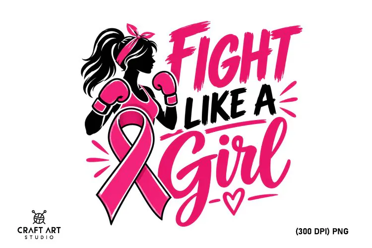 Breast Cancer Girl PNG, Fight Like A Girl PNG, Ribbon PNG