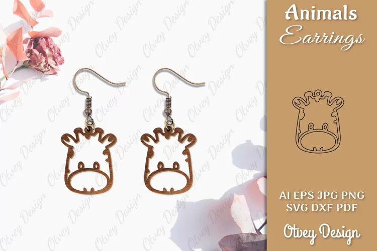 Head Animals Giraffe Earrings Laser Cut