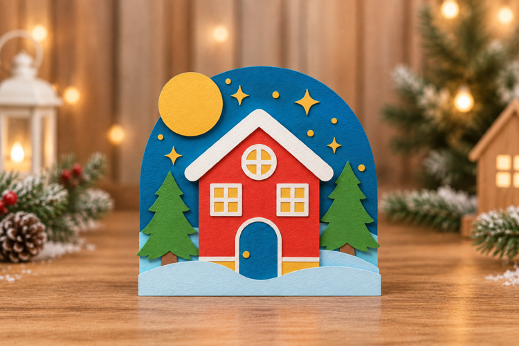 Christmas Layered Paper Cut Scene SVG