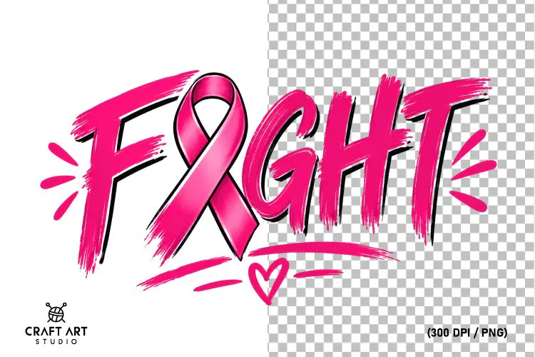 Breast Cancer Fight PNG, Cancer Ribbon PNG Sublimation