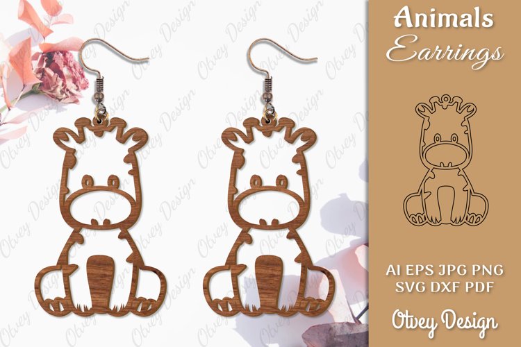 Giraffe Animals Earrings Laser Cut