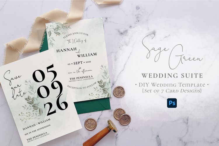 Sage Green Watercolor Wedding Suite