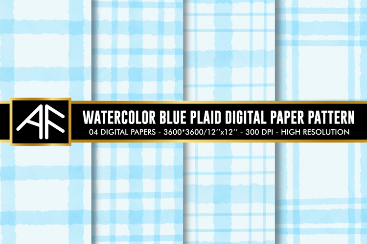 Watercolor Sky Blue Stripes Digital Paper Patterns