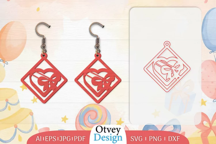 Earrings Valentine Lasercut, Earring Birthday Lasercut