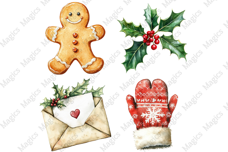 Cute Christmas watercolor clipart