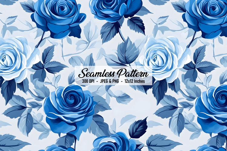 Blue Rose Digital Paper Pattern | Seamless Pattern