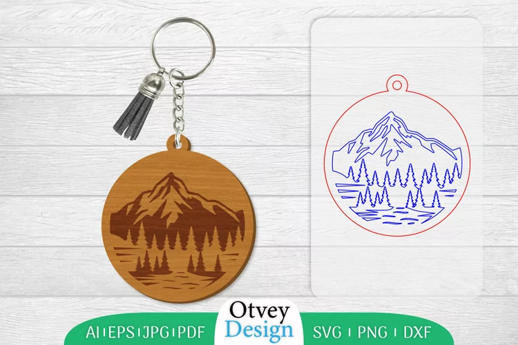 Keychain Sunset Mountain Lasercut