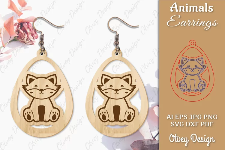 Fox Animals Earrings Laser Cut