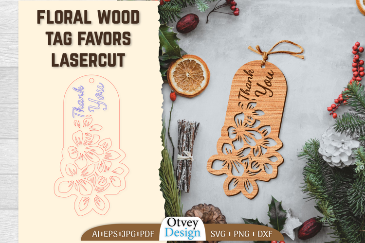 Floral Wood Tag Favors Lasercut
