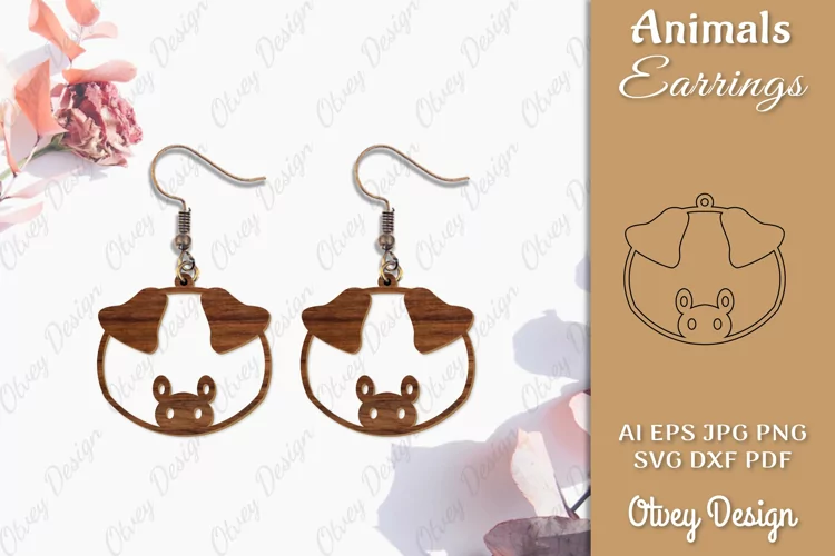 Head Animals Pig Earrings Laser Cut