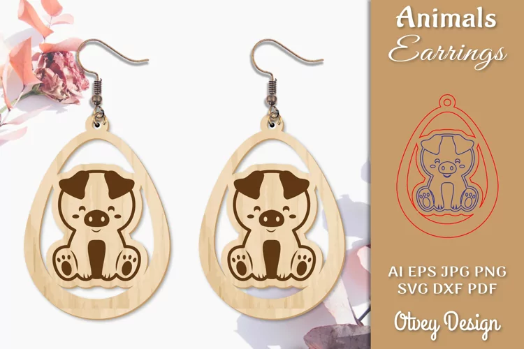 Pig Animals Earrings Laser Cut
