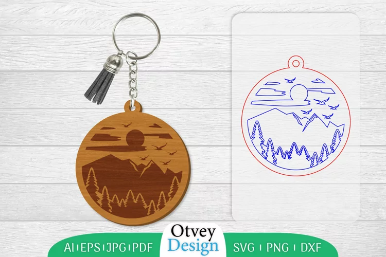 Keychain Sunset Mountain Lasercut