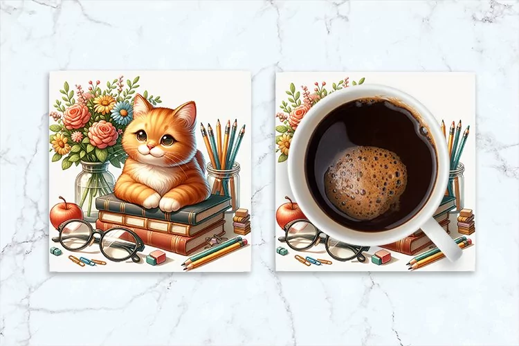 Animal Coaster, Cat Square Coaster Sublimation