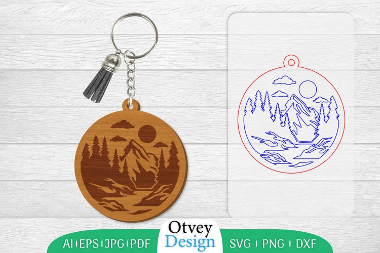 Keychain Sunset Mountain Lasercut example image 1