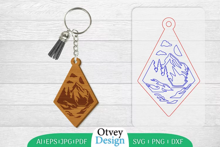 Keychain Sunset Mountain Lasercut
