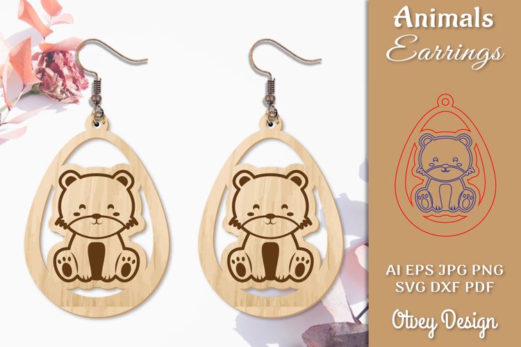 Cat Animals Earrings Laser Cut example image 1