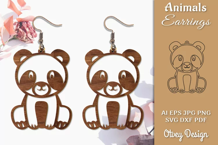 Panda Animals Earrings Laser Cut