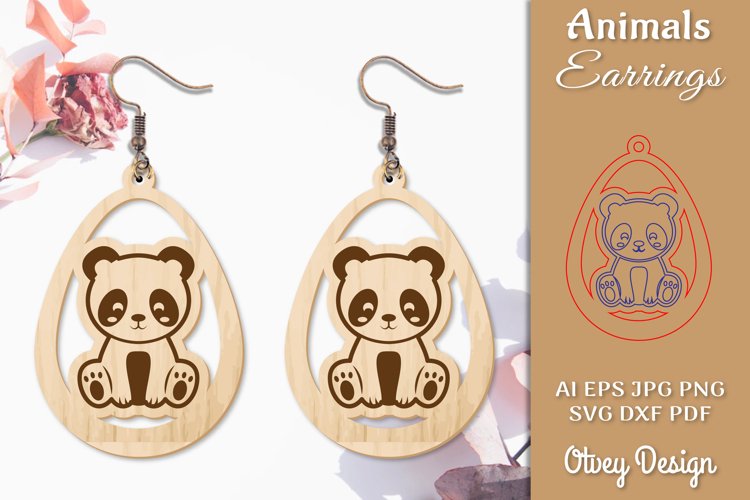 Panda Animals Earrings Laser Cut