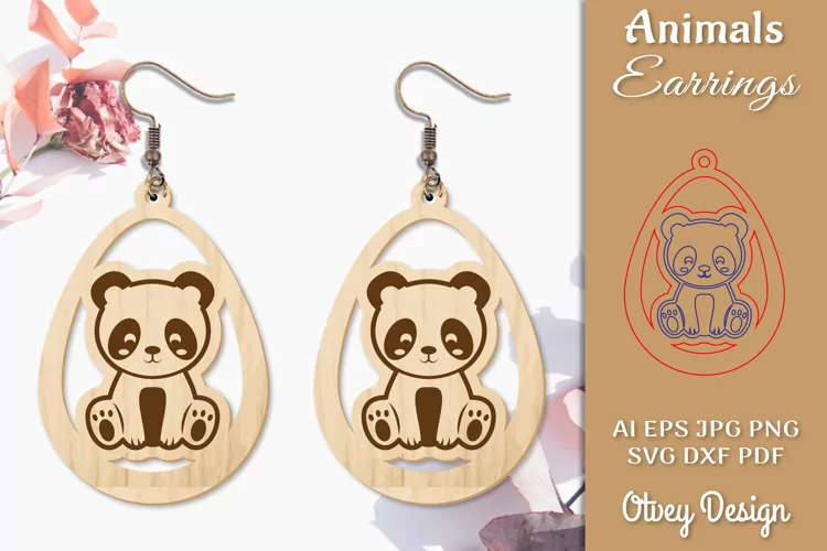 Panda Animals Earrings Laser Cut