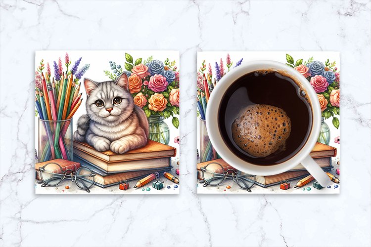 Animal Coaster, Cat Square Coaster Sublimation example image 1