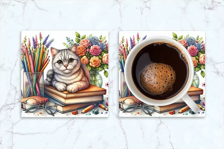 Animal Coaster, Cat Square Coaster Sublimation