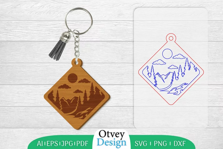 Keychain Sunset Mountain Lasercut