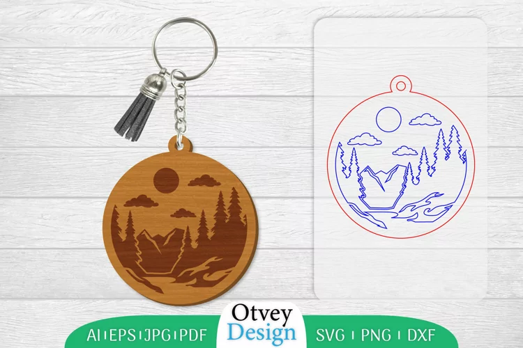 Keychain Sunset Mountain Lasercut